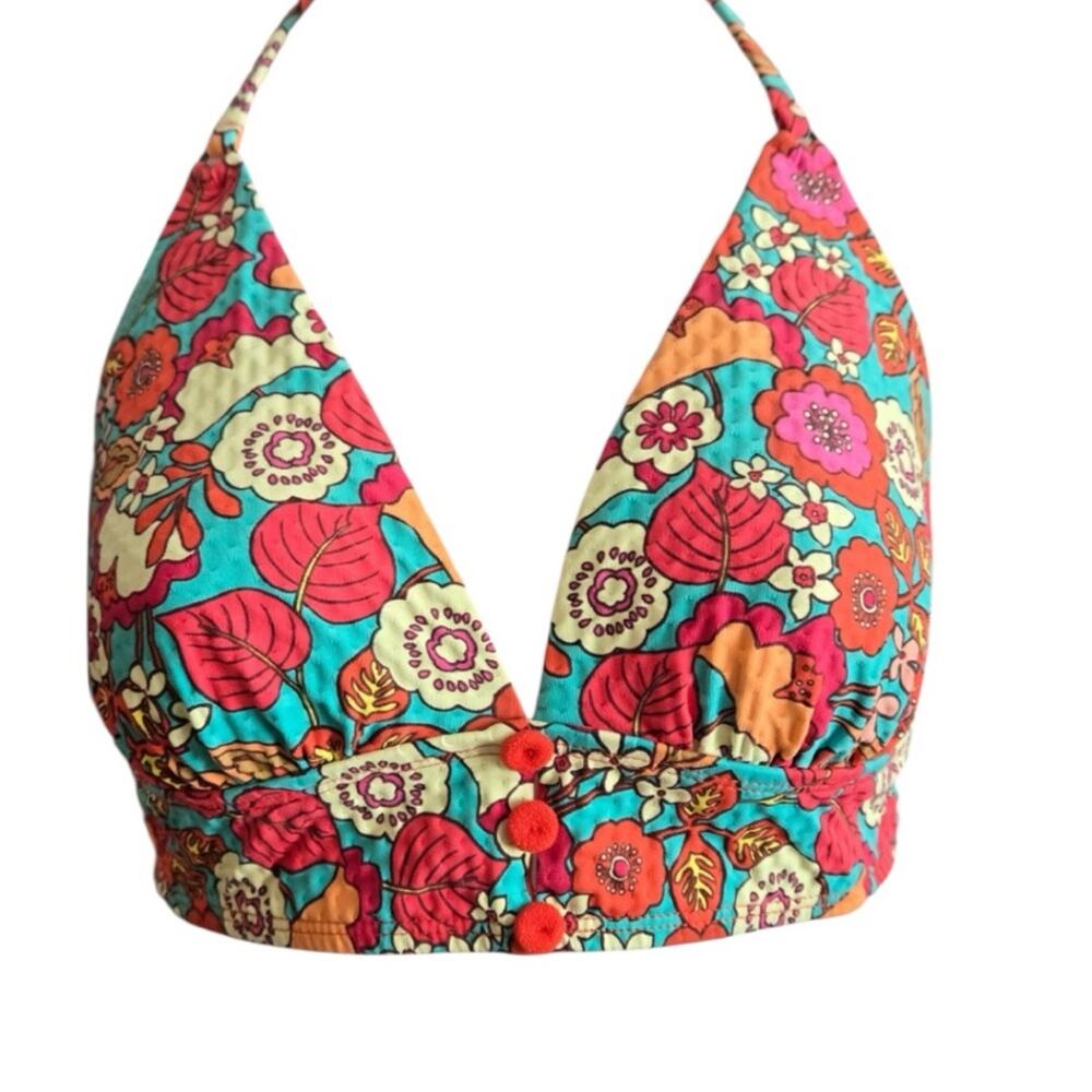 Robin Piccone Floral Retro Triangle Bikini Top Size Medium New - Picture 3 of 4